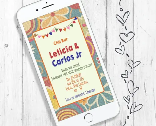 Convite Digital Chá Bar evento casamento noivos