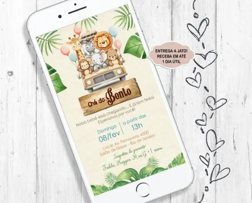 Convite Digital Chá de Bebê Safari chá de fraldas