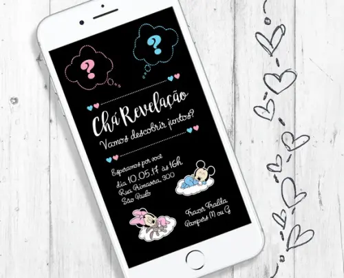 Convite Digital Chá Revelação azul e rosa