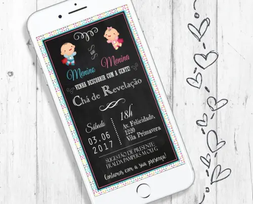 Convite Digital Chá Revelação menino menina