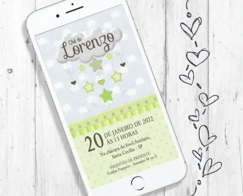 Convite Digital Chuva de Amor Bênçãos Verde Menino Whatsapp