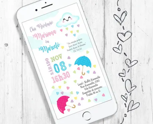 Convite Digital Chá Revelação Chuva de Amor e Bênçãos