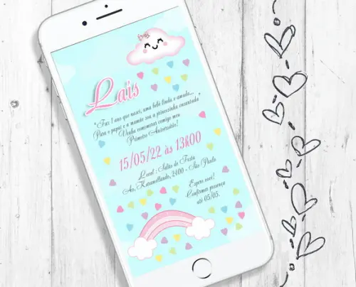 Convite Digital Chuva de Amor e Bênçãos Menina Azul e Rosa
