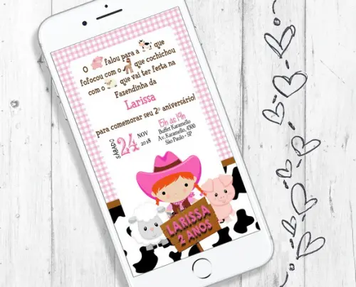 Convite Digital Fazendinha Animais aniversário infantil