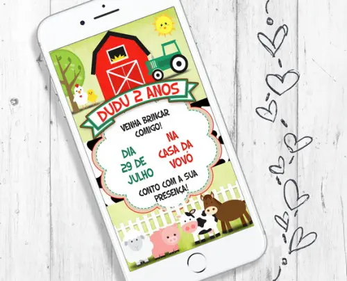 Convite Digital Fazendinha Animais aniversário infantil