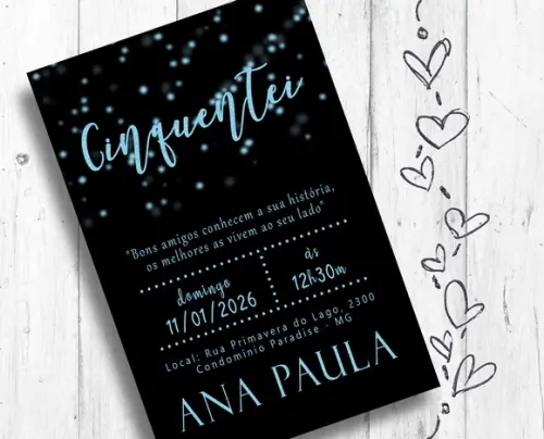 Convite Digital Festa 50 Anos Aniversário Cinquentei Azul