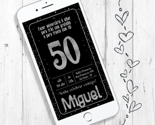 Convite Digital Festa 50 Anos Aniversário Cinquentei Prata