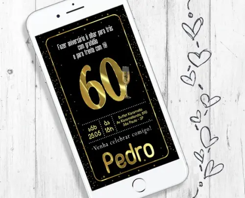 Convite Digital Festa 60 Anos aniversário sessentei dourado