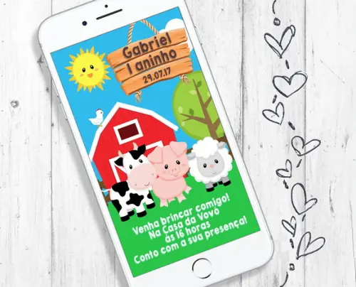 Convite Digital Fazendinha Animais aniversário festa infantil