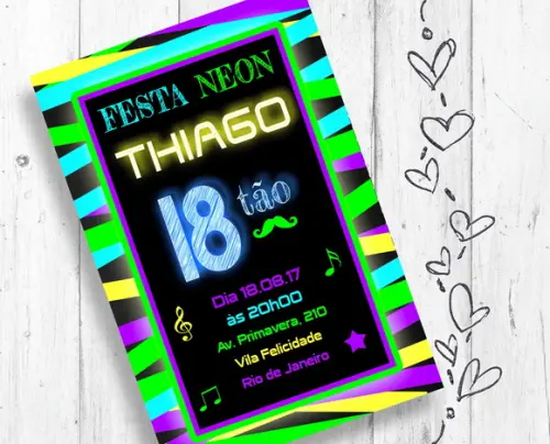 Convite Digital Festa Neon Party azul e verde