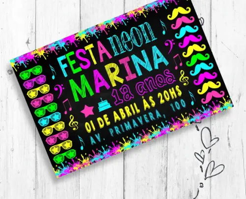 Convite Digital Festa Neon Party aniversário