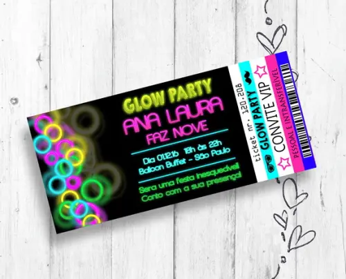 Convite Digital Festa Neon Tipo Ingresso aniversário