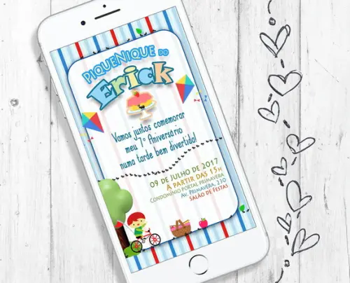 Convite Digital Festa Tema Picnic aniversário infantil