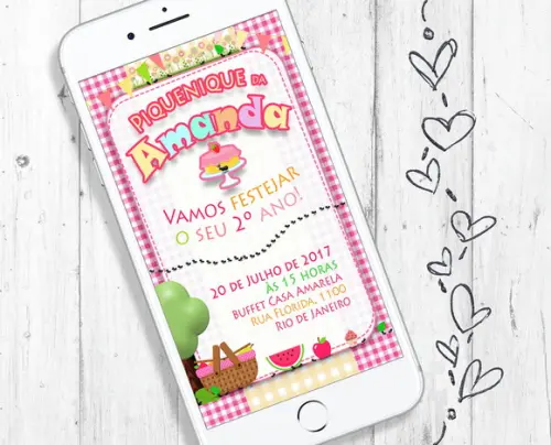 Convite Digital Festa Tema Picnic aniversário infantil