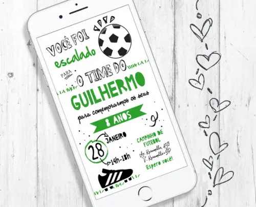 Convite Digital Aniversário no tema de Futebol
