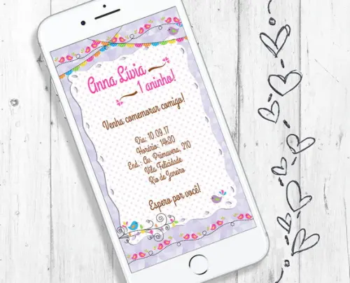 Convite Digital Jardim Passarinho aniversário infantil