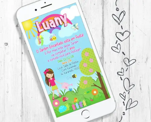 Convite Digital Jardim Florido para aniversário infantil menina
