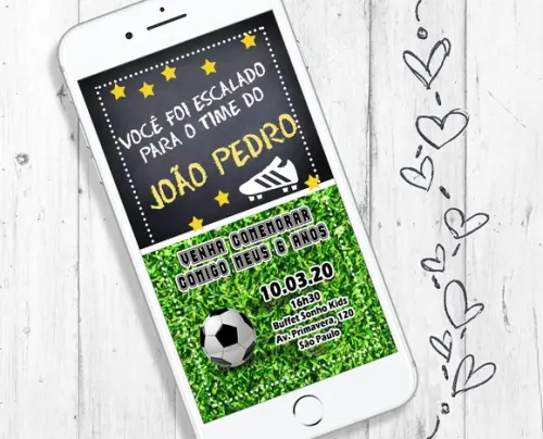 Convite Digital para aniversário tema Futebol