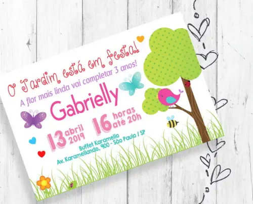 Convite Digital Jardim florido aniversário infantil