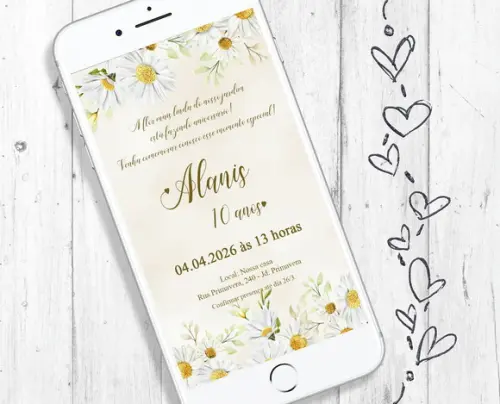 Convite Digital Margarida Floral Aniversário Menina Whatsapp