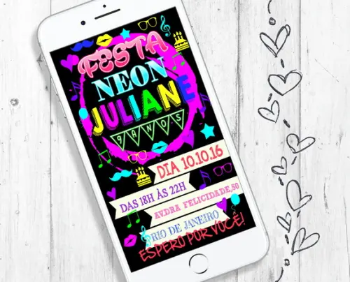 Convite Digital Neon Party Balada aniversário
