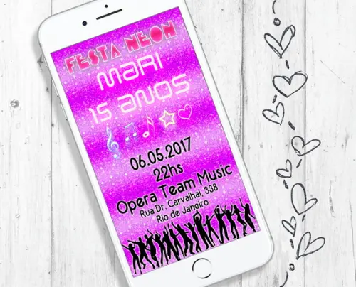 Convite Digital Neon Party Balada aniversário