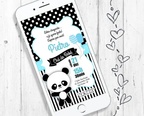 Convite Digital Pandinha Azul aniversário infantil