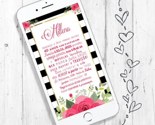 Convite Digital Quarenta Anos Aniversário Quarentei floral