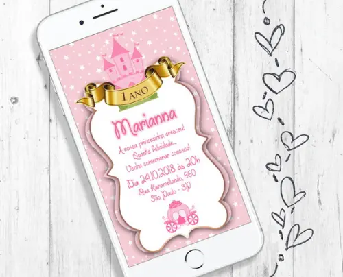 Convite Digital Festa tema Realeza Princesa menina