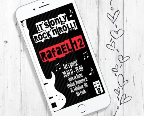 Convite Digital Aniversário tema de Rock Guitarra