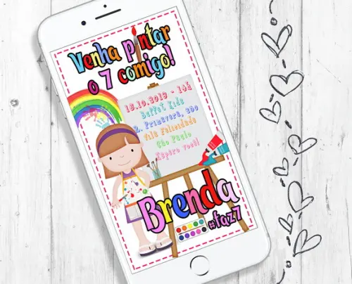 Convite Digital Tema Pintando o 7 aniversário menina