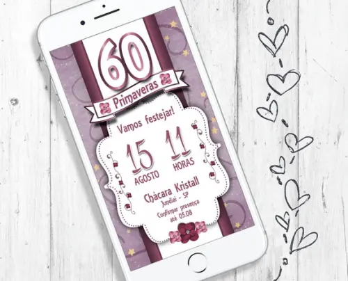 Convite Digital Sessentei Festa 60 anos aniversário cor lilás