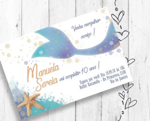 Convite Digital Aniversário Sereia festa infantil