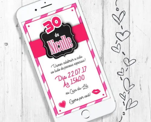 Convite Digital Trintei Festa 30 anos aniversário pink