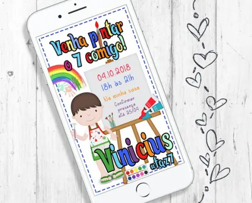 Convite Digital Tema Pintando o 7 aniversário menino