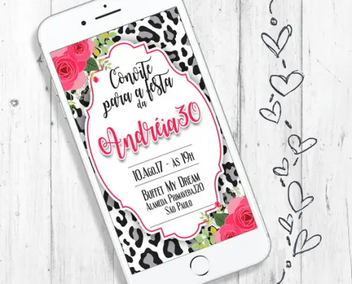 Convite Digital Trintei Floral oncinha 30 anos