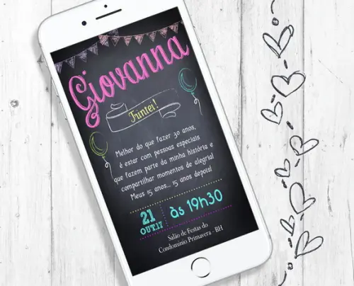 Convite Digital Festa 30 anos Trintei estilo chalkboard
