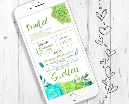 Convite Digital Trintei Floral Verde Aniversário 30 Anos