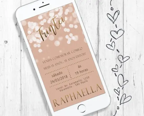 Convite Digital Trintei Rosé Gold Nude Aniversário Chique