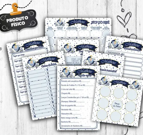 Kit 8 Brincadeiras Chá Ursinho Príncipe Cartelas P 30 Conv