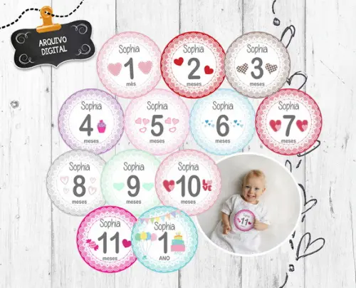Kit Digital Mesversário Personalizado com Nome do Bebê delicado menina