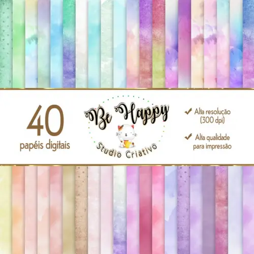 Kit 40 Papeis Digitais tema Aquarela e Textura variadas