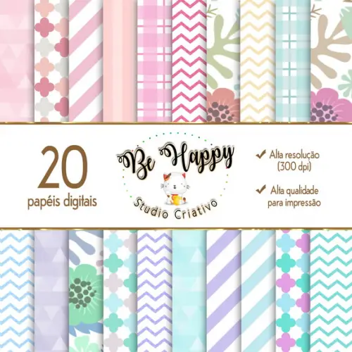 Kit 20 Papeis Digitais tema Tons Pastéis cores variadas