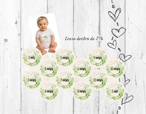Kit Mesversário Floral 12 Meses Adesivos Bebê mês a mês