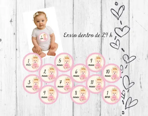 Kit Mesversário Ursinha Princesa Adesivos Bebê mês a mês