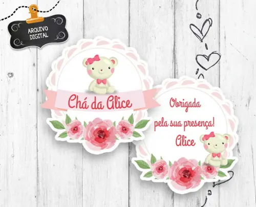 Logotipo para Chá de Bebê Floral Ursinha