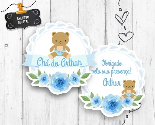 Logotipo para Chá de Bebê Floral Ursinho