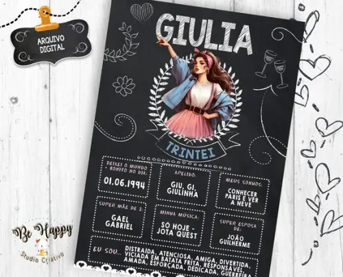 Pôster para Festa Trintei Chalkboard Arte Digital