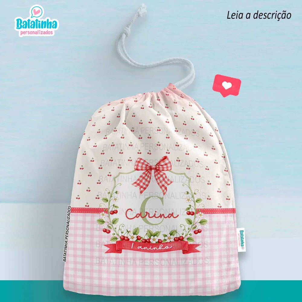 Saquinho Personalizado Cerejinha com Nome Lembrancinha Festa Infa