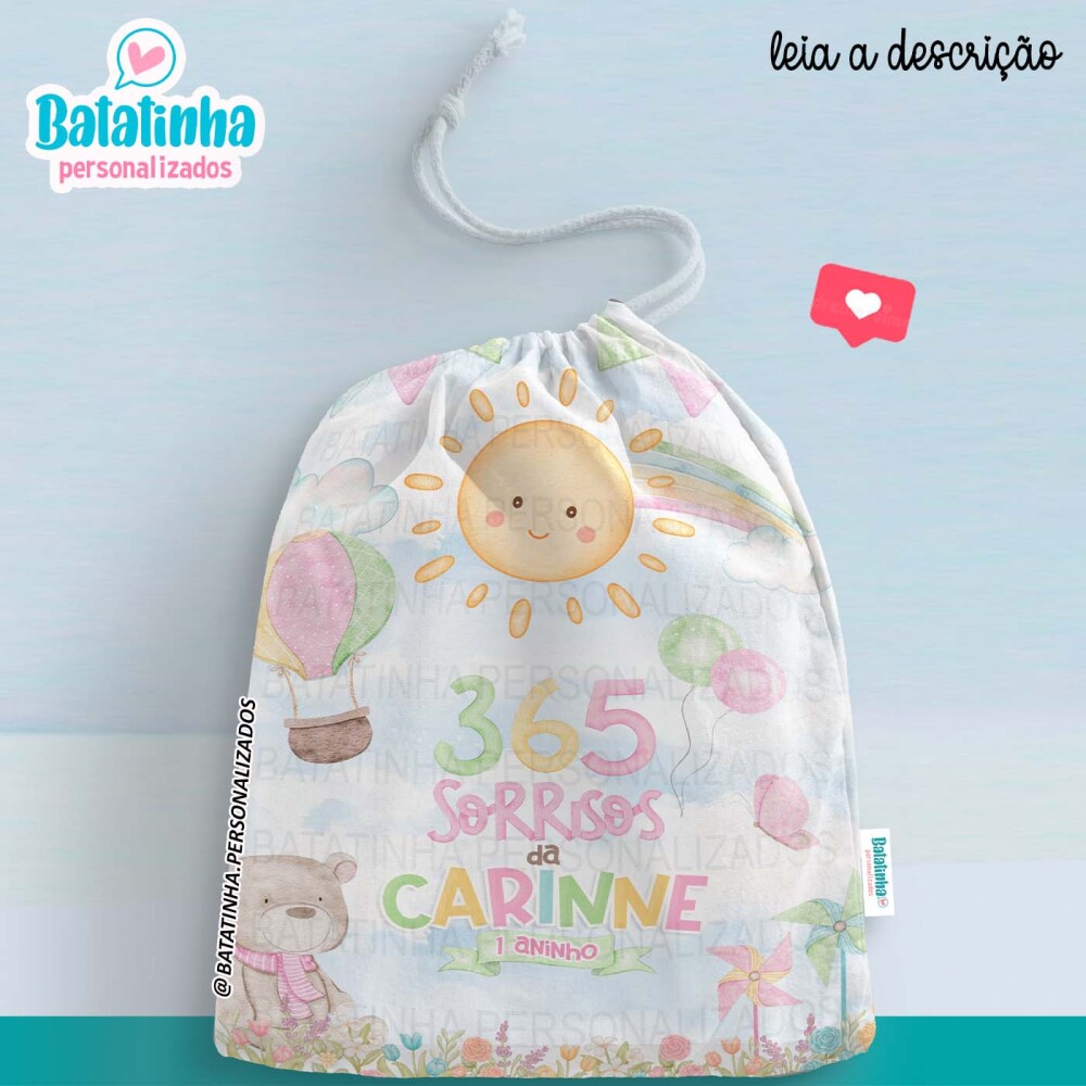 Saquinho Personalizado 365 Sorrisos com Nome Lembrancinha Festa I